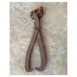 Rusty Iron Ice or Log Tongs with Ring Handle