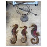 Metal Seahorse Wall Decor and Armillary Sphere Set