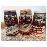 Three Budweiser Clydesdale Holiday Steins