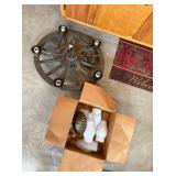 Rustic Wagon Wheel Chandelier with Glass Shades