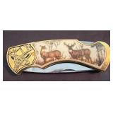 Franklin Mint Collector Knife with Deer Scene and