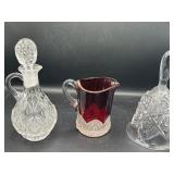 Pressed Glass Decanter, Bell, and Pitcher