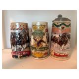 3 Budweiser Collector Beer Steins