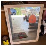 Wood-Framed Wall Mirror with Distressed Finish