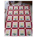 Handmade Floral Quilt, Red and White