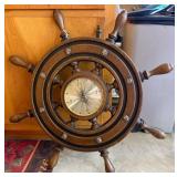 Ship Wheel Clock with Compass Design