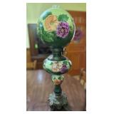 Glass Hurricane Lamp with Floral Design