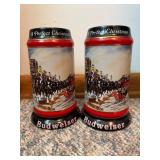 1992 Budweiser Christmas Stein Pair by Ceramarte