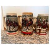 3 Budweiser Clydesdale Collector Steins