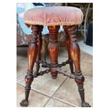 Turned Wood Stool with Upholstered Seat