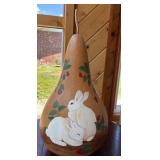 Large Painted Gourd with Rabbit Motif