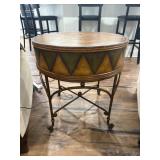 Round Accent Table with Painted Drum Design