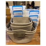 Woven Baskets and Plastic Storage Boxes