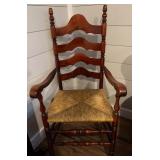 Turned Wood Ladder Back Armchair with Rush Seat