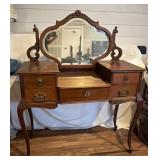 Wooden Vanity with Mirror and Brass Hardware