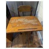 Wood and Metal School Desk with Attached Chair