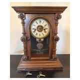 Wood Mantel Clock with Brass Details