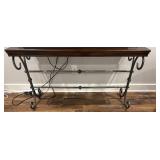 Glass-Top Console Table with Metal Base