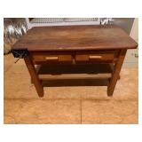Wood Workbench with Two Drawers and Metal Vise