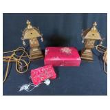 Japanese Brass Pagoda Lamps & Box