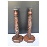 Pair of Carved Wooden Candlesticks