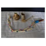 Stoneware Vase, Cow Horn Spoon, Bone Whistle