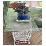 Glass Top Table with Wicker Stand