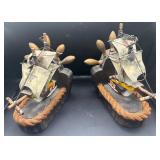 Wooden Ship Themed Bookends