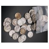 (50) Circulated Mercury Silver Dimes