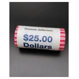 Roll of (25) 2007 Thomas Jefferson Dollar Coins