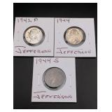 (3) Wartime Jefferson Nickels - 35% Silver