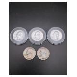 (5) 1958 Silver Washington Quarters