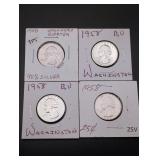 (4) 1958 Washington Silver Quarters