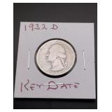 1932-D Washington Silver Quarter - key Date