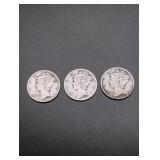 1919 -P,D,S Mercury Silver Dimes