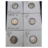 (6) 1925-S Mercury Silver Dimes