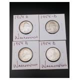 (4) 1954-D Washington Silver Quarters