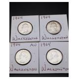 (4) 1964 Washington Silver Quarters