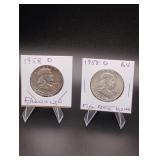 (2) 1958-D Franklin Half Dollars