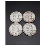 (4) 1958-D Franklin Half Dollars