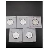 (5) 1958 Washington Silver Quarters