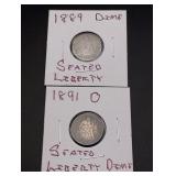 1889 & 1891-O Seated Liberty Silver Dimes