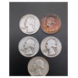 (5) Silver Washington Quarters