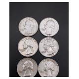 (6) Silver Washington Quarters
