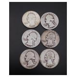 (6) Silver Washington Quarters
