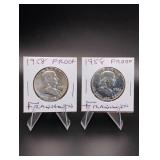 (2) 1958 Proof Franklin Half Dollars