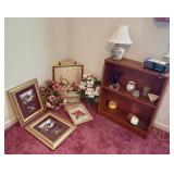 Book Shelf With Framed Art, Decor, and Lamp