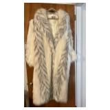 Large White and Grey Faux Fur Coat