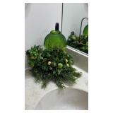 Green Glass Lamp With Holiday Garland
