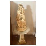 Figural Statue of Mother and Child on Pedestal
